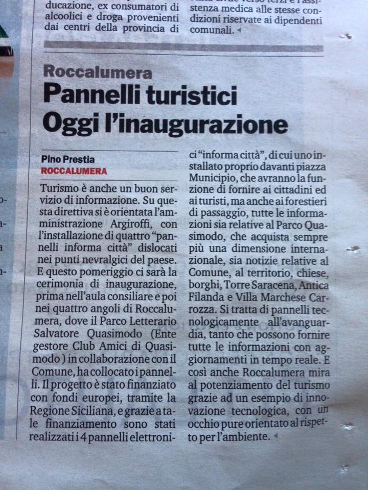 Inaugurazione pannelli informativi turistici – Gazzetta del Sud, 13 dicembre 2015