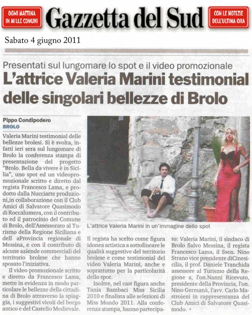 L’attrice Valeria Marini testimonial delle singolari bellezze di Brolo