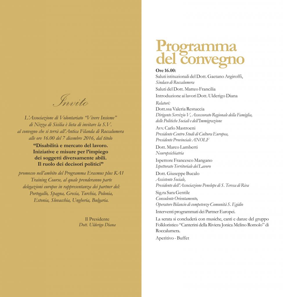 Roccalumera : Convegno ” Disabilità e mercato del lavoro … “