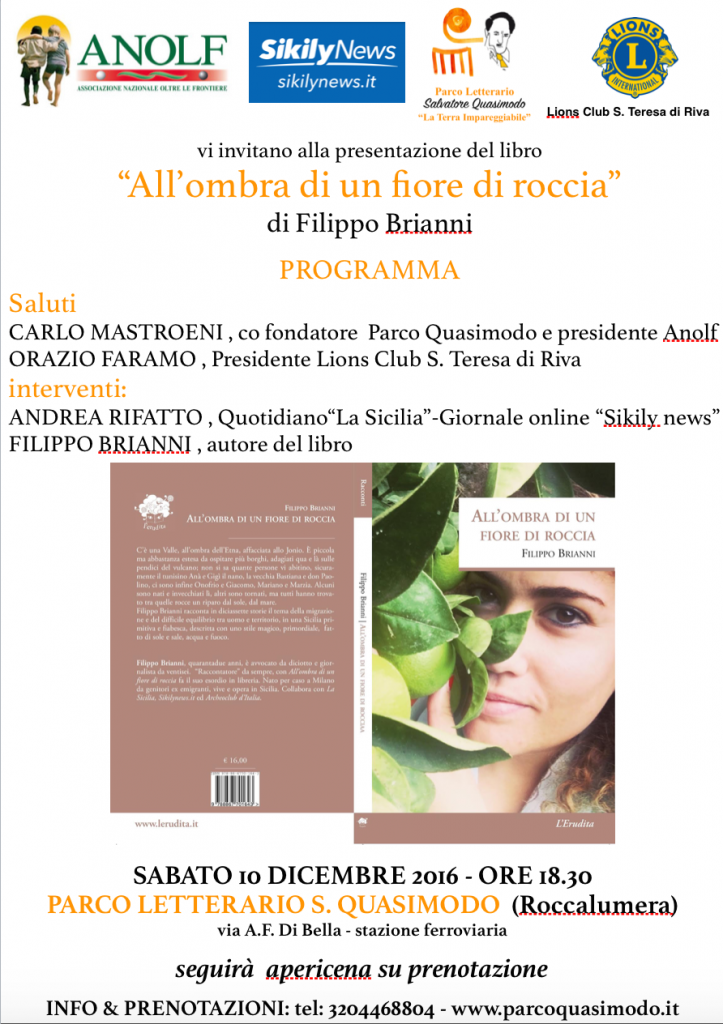 Presentazione del libro “All’ombra di un fiore di Roccia” di Filippo Brianni