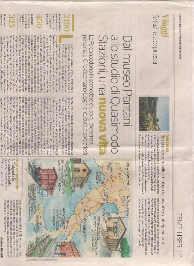 Il Corriere della Sera , il 3 Aprile 2015 pubblica un ampio articolo che riguarda il Parco Letterario Quasimodo
