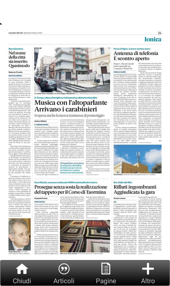 “ROCCALUMERA – Nel nome della Città sia inserito Quasimodo”, oggi sulla Gazzetta del Sud. Articolo di Roberto Prestia.