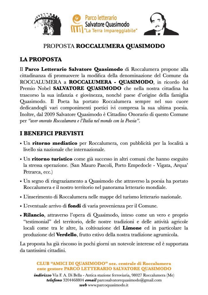 PROPOSTA “ROCCALUMERA-QUASIMODO”